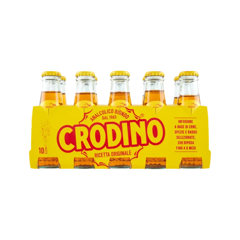 Crodino Biondo aperitivo analcolico 10 x 100 ml, confezione gialla con dieci bottigliette in vetro