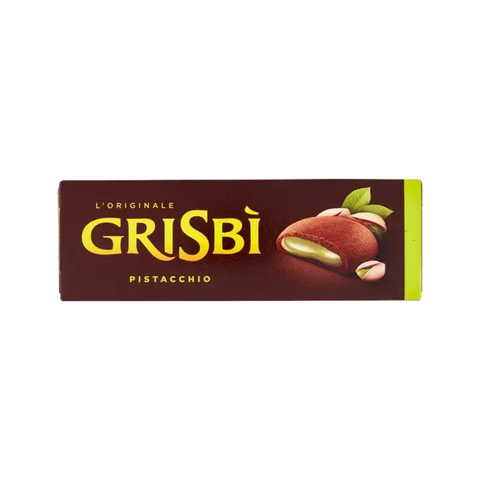 Grisbì Biscotti al Pistacchio 135 g, astuccio marrone con banda verde e biscotto in vista