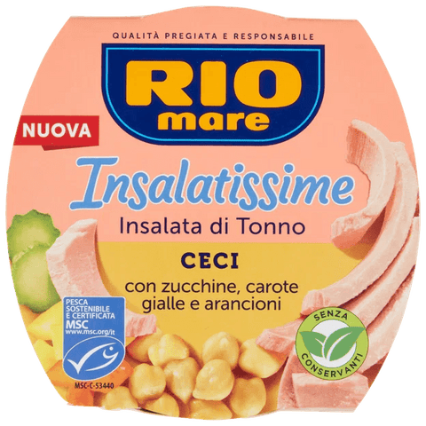 Rio Mare Insalatissime tonijnsalade met kikkererwten 160 g, roze kuipje met kikkererwten, wortel en courgette