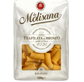La Molisana Rigatoni N°31 500 g, wit pak met venster op de geribbelde rigatoni