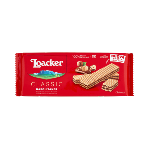 Loacker Wafer Napolitaner 175 g, confezione rossa con wafer alla crema di nocciola
