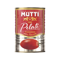 Mutti Pomodori Pelati 400 g, latta rossa con un pomodoro intero sull'etichetta