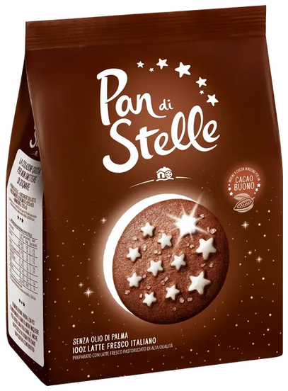 Mulino Bianco Pan di Stelle 350 g, sacchetto marrone con il frollino al cacao e le stelle di glassa bianca