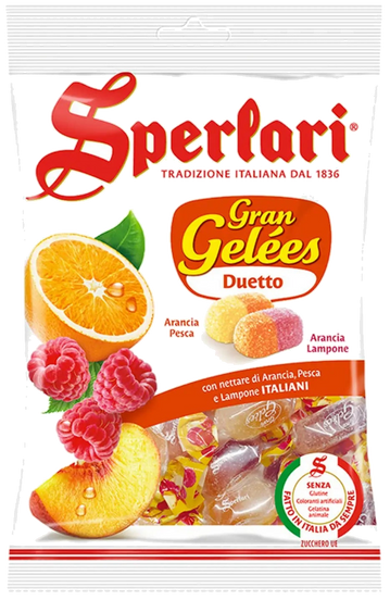 Sperlari Caramelle Gran Gelées 175 g, zak met fruit en apart verpakte snoepjes