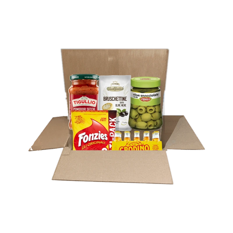Box Aperitivo all'italiana con Crodino, Fonzies e olive in una scatola Spesa da Antonio