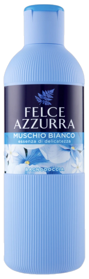 Felce Azzurra Muschio Bianco douchegel 650 ml, lichtblauwe flacon met blauw etiket