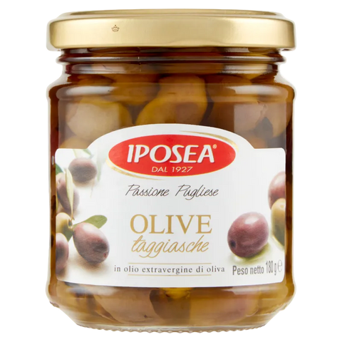 Iposea Olive Taggiasche 180 g, vasetto di vetro con olive intere in olio extravergine di oliva