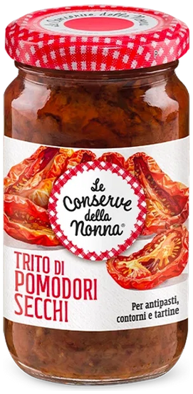 Le Conserve della Nonna Trito di Pomodori Secchi 190 g, vasetto in vetro con pomodori essiccati in etichetta