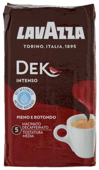 Lavazza Dek Intenso gemalen cafeïnevrije koffie 250 g, donkerrood vacuümpak