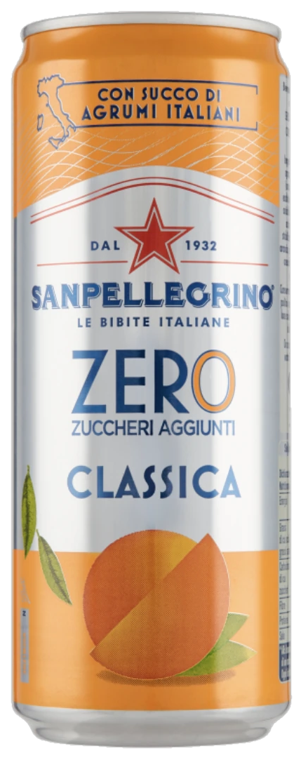 Sanpellegrino Aranciata Zero sinaasappellimonade blikje 330 ml