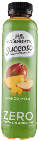 San Benedetto Succoso Zero Mango Mela 400 ml, groene PET fles met mango en appel op het etiket