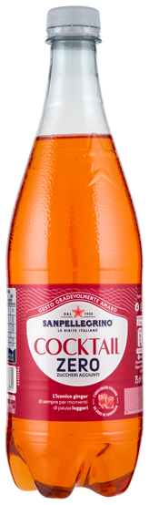 Sanpellegrino Cocktail Zero 750 ml, PET fles met rood etiket en oranje drank