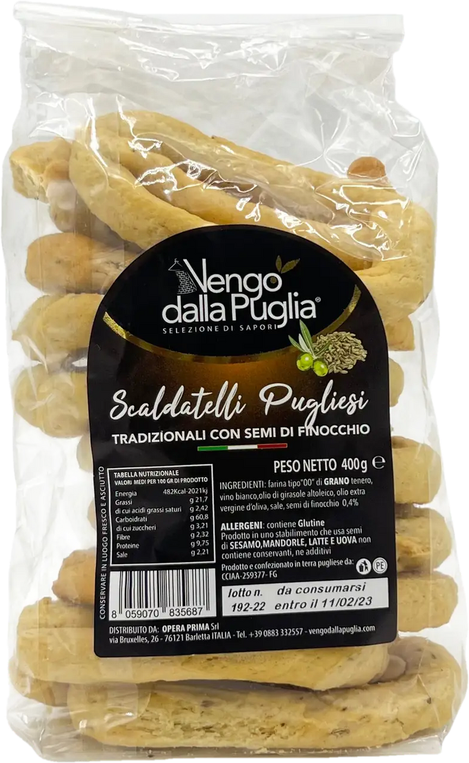Vengo dalla Puglia Scaldatelli Pugliesi tradizionali con semi di finocchio 400 g