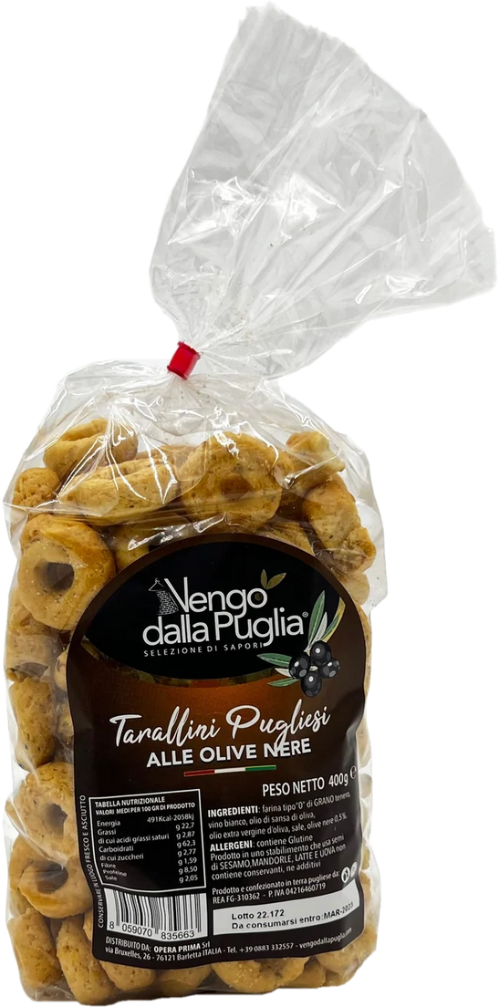 Vengo dalla Puglia Tarallini Pugliesi alle Olive Nere 400 g