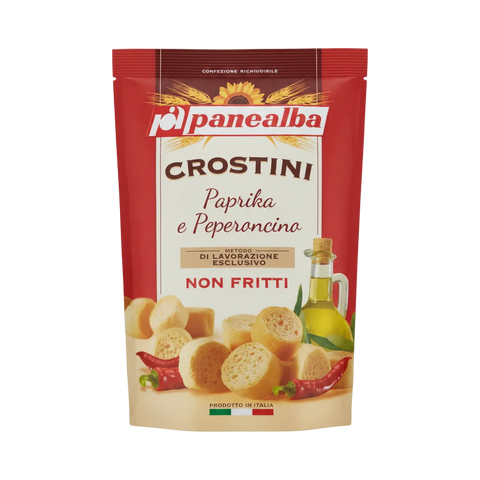 Panealba Crostini Paprika e Peperoncino 100 g, crostini croccanti con paprika e peperoncino