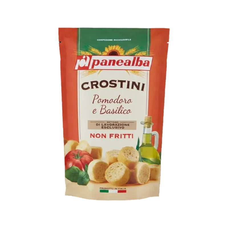 Panealba Crostini Pomodoro e Basilico 100 g, krokante broodcroutons met tomaat en basilicum