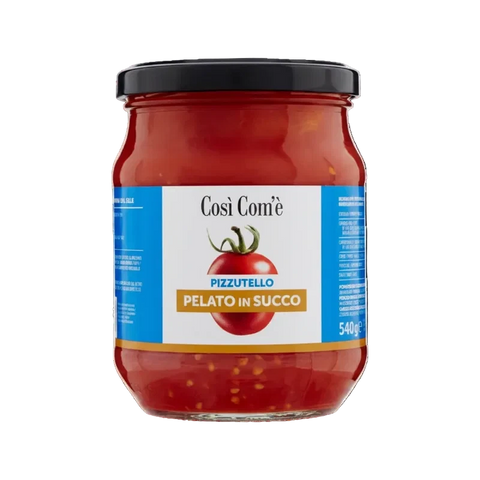 Così com'è Pizzutello Pelato in Succo 540 g, vasetto di vetro con pomodori pizzutello pelati