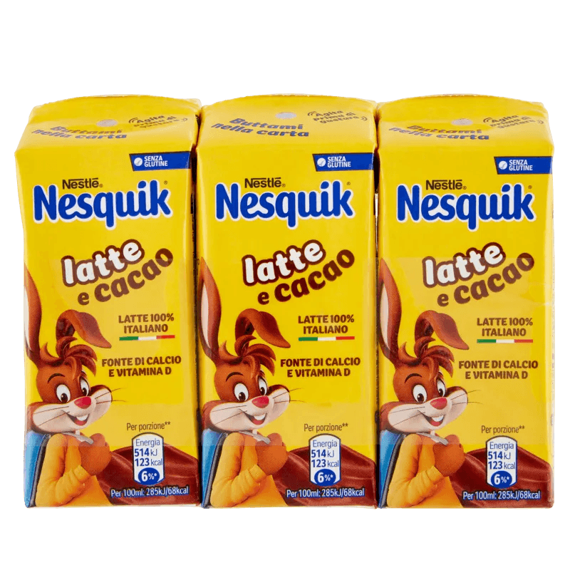 Nesquik Latte e Cacao 3 x 180 ml, verpakking met drie pakjes melk met cacao