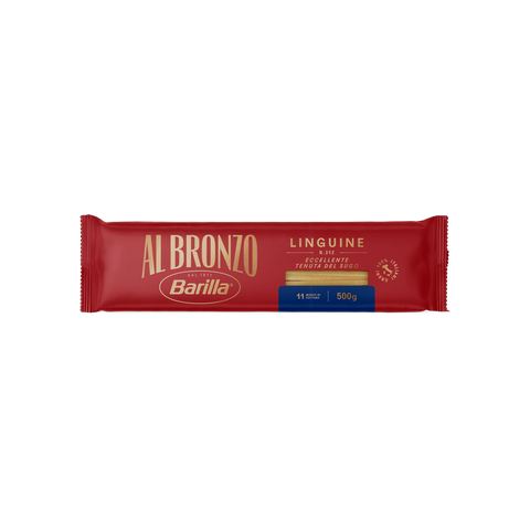 Barilla Al Bronzo Linguine N°312 500 g, confezione rossa lunga con scritte oro
