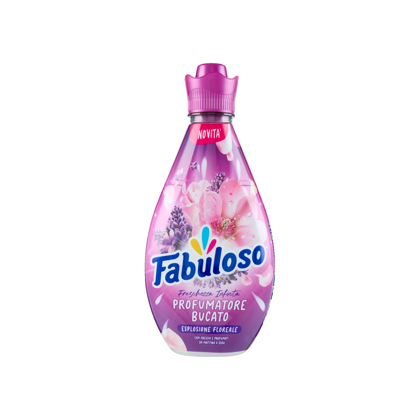 Fabuloso Wasparfum Esplosione Floreale 730 ml, paarse fles met roze bloemen en lavendel