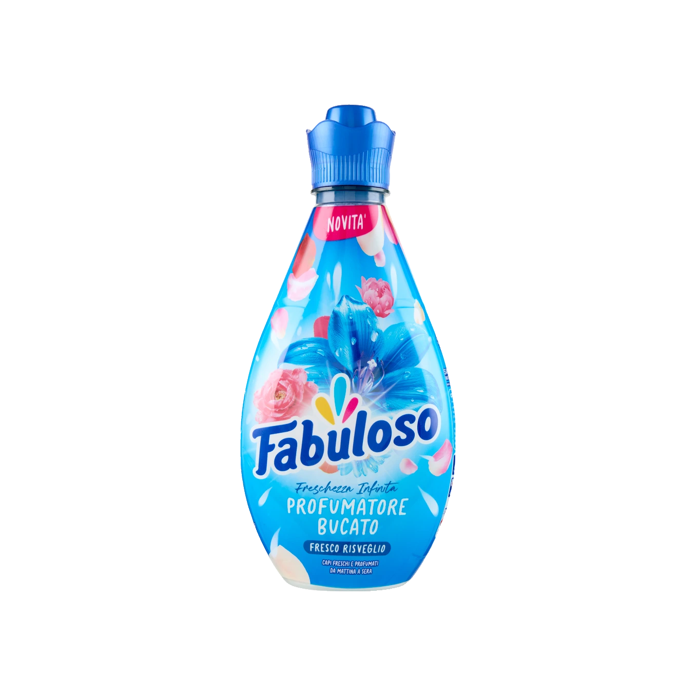 Fabuloso Wasparfum Fresco Risveglio 730 ml, lichtblauwe fles met blauwe dop en bloemen