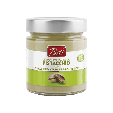 Pistì Crema Spalmabile al Pistacchio Verde di Bronte DOP 200 g, vasetto di vetro con tappo argento ed etichetta verde
