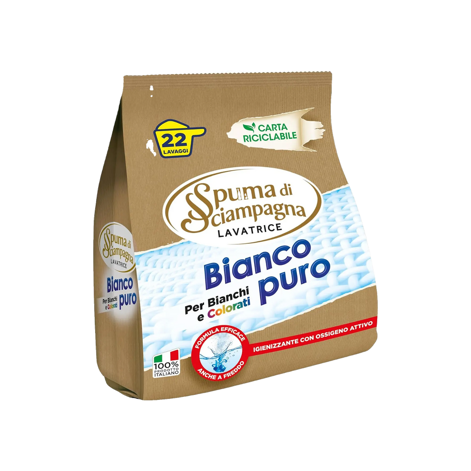 Spuma di Sciampagna Detersivo in Polvere per Lavatrice Bianco Puro 22 lavaggi 990 g