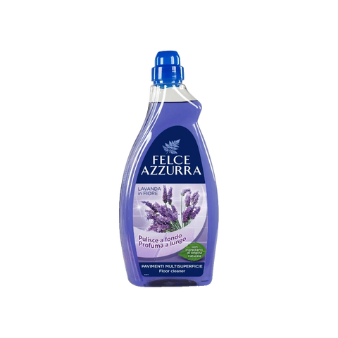 Felce Azzurra Detergente Pavimenti Lavanda in Fiore 1 L, flacone viola con tappo blu e fiori di lavanda