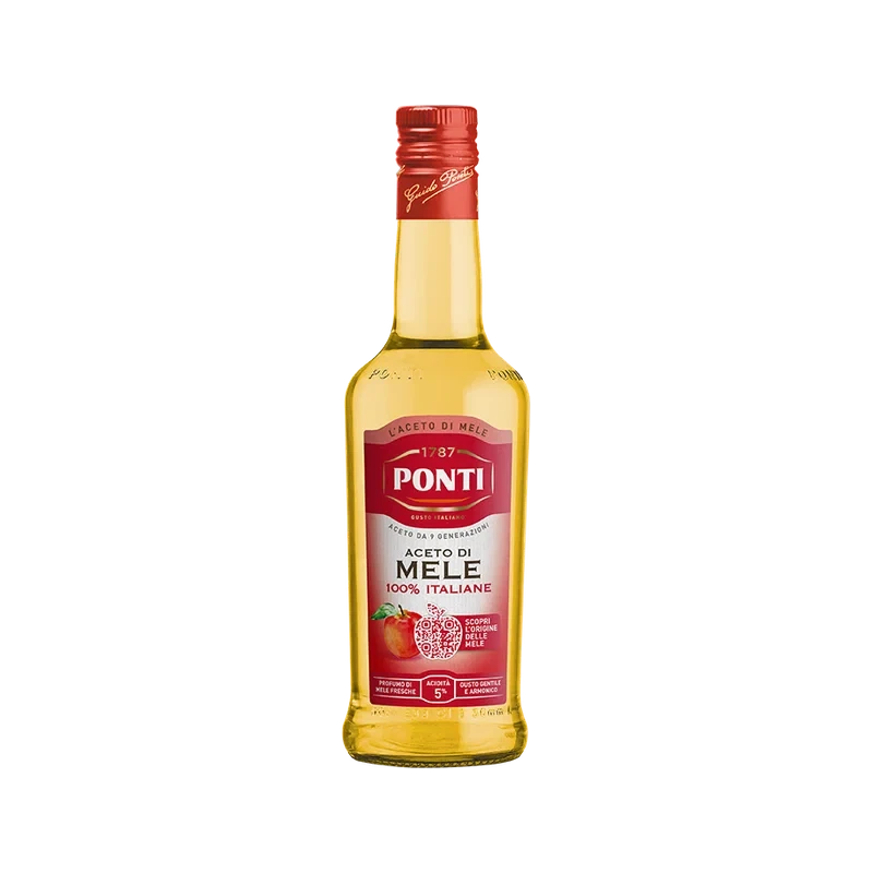 Ponti Aceto di Mele 100% Italiano 500 ml, fles goudkleurige appelazijn