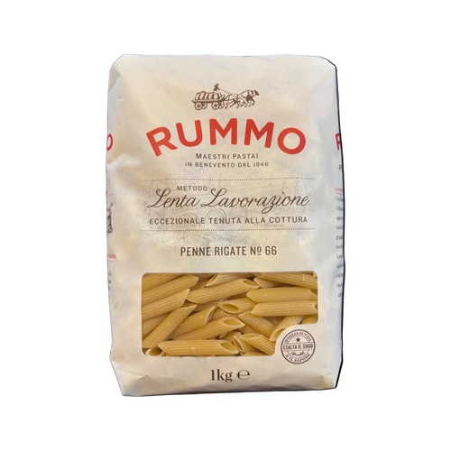 Rummo Penne Rigate N°66 1 kg, ivoorkleurige zak met venster op de penne