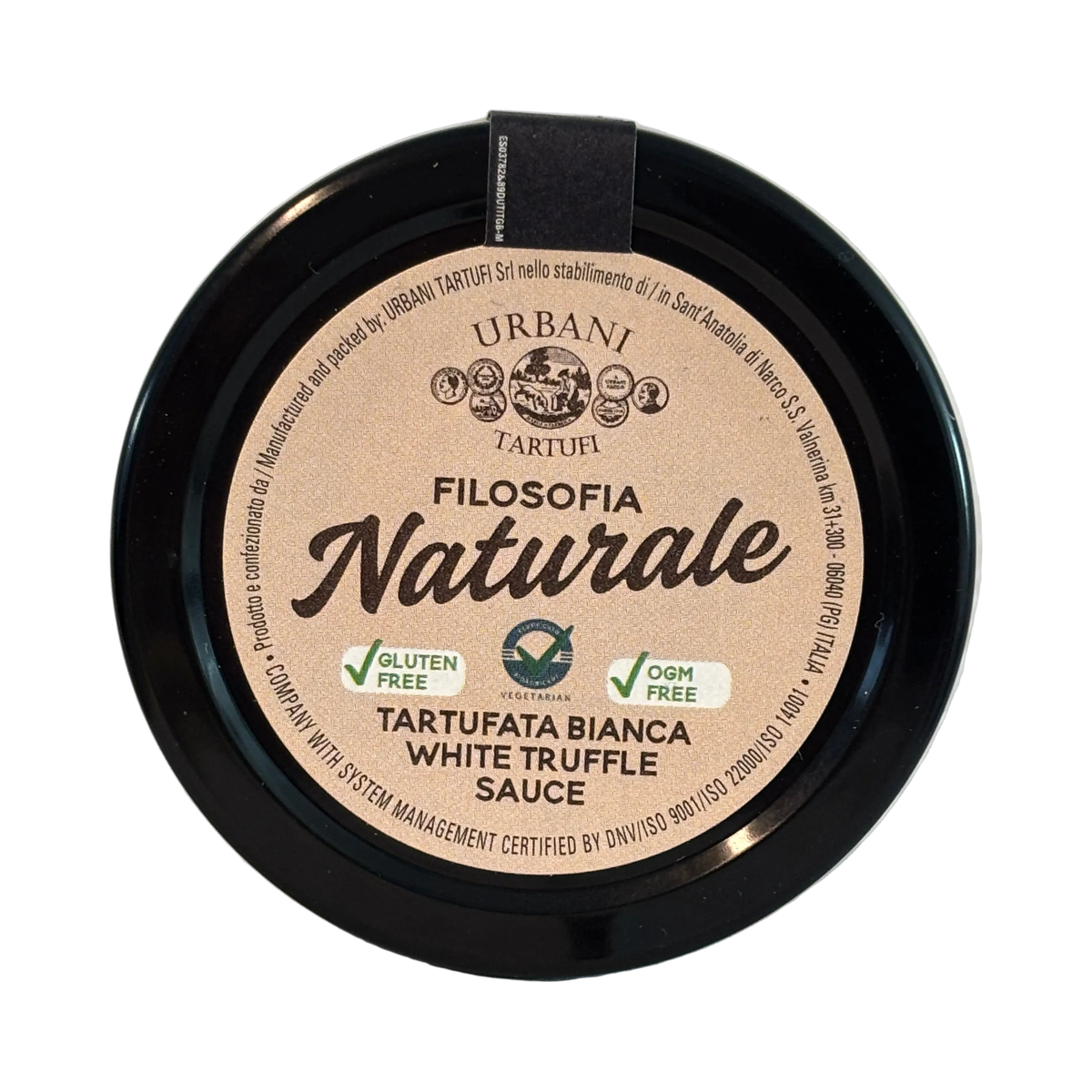 Urbani Tartufi Tartufata Bianca 80 g, deksel met de tekst Tartufata Bianca White Truffle Sauce