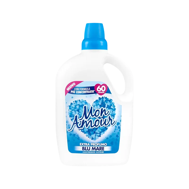 Mon Amour Ammorbidente Blu Mare 3 L, witte fles met hart van blauwe bloemen