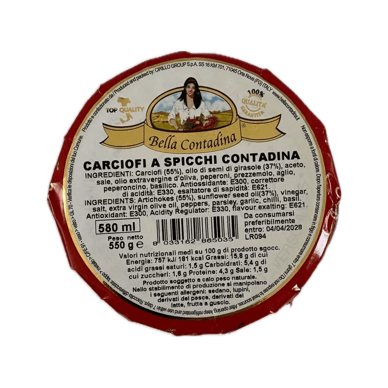 Bella Contadina Carciofi a Spicchi alla Contadina 550gr - Sottoli e Augurken / zuur - Bella Contadina