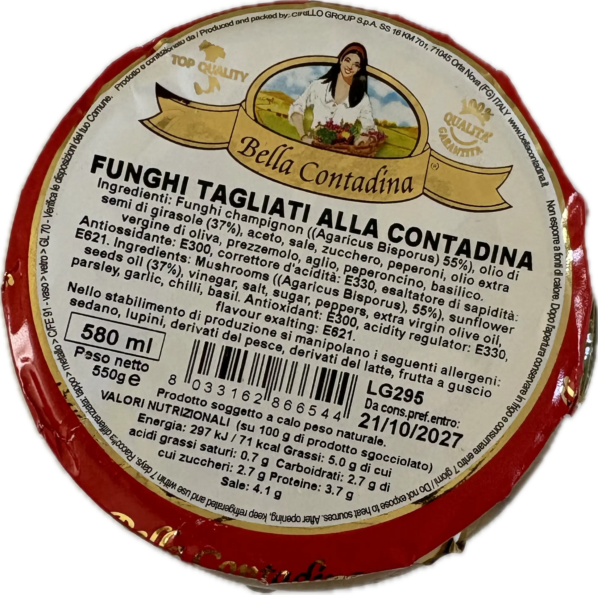 Bella Contadina Funghi Champignon Affettati alla Contadina 580gr-Sottoli e Sottaceti- Product vendor