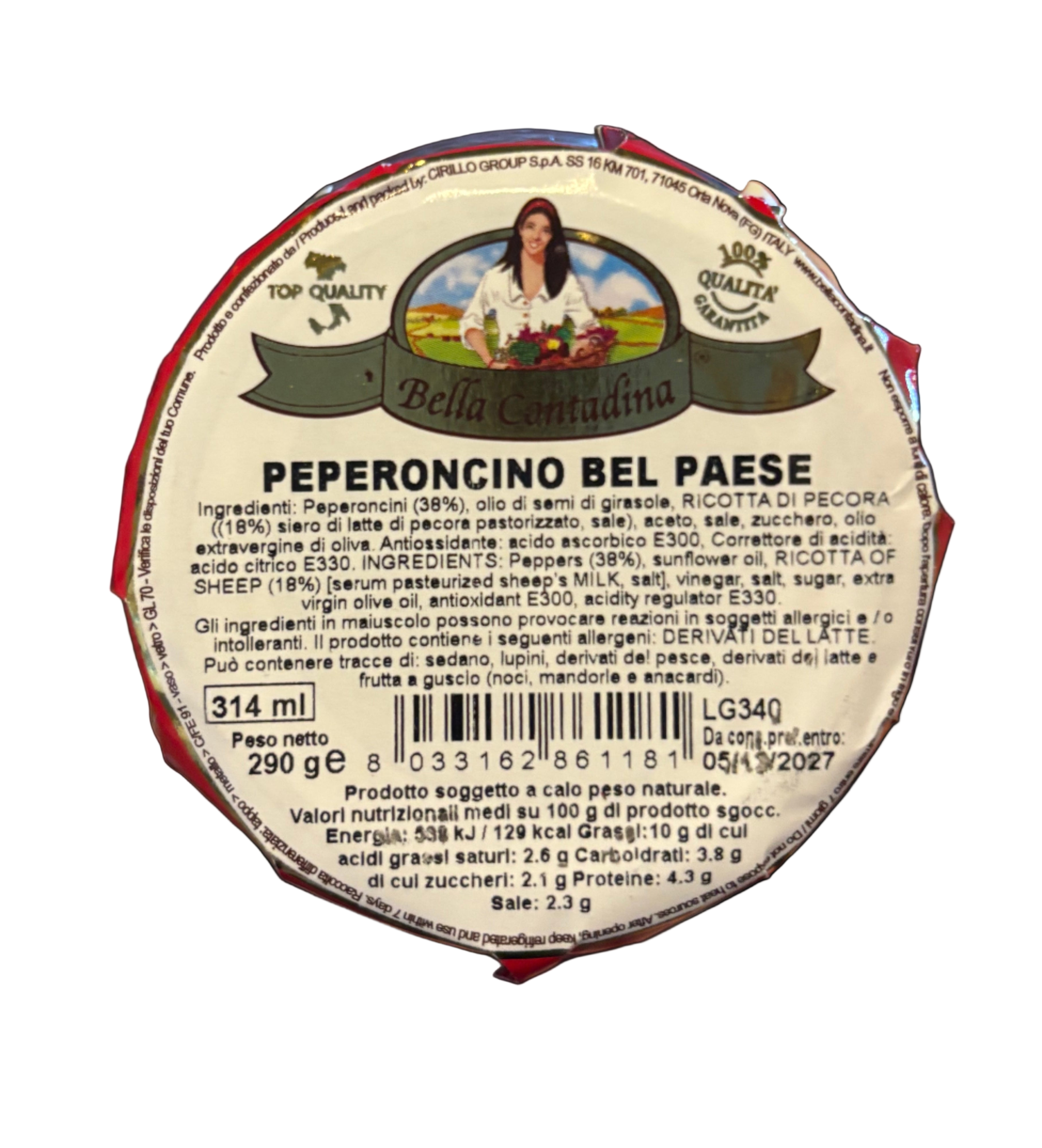 Bella Contadina Peperoncini Ripieni con Ricotta Salata 290gr - Sottoli e Sottaceti - Spesa da Antonio