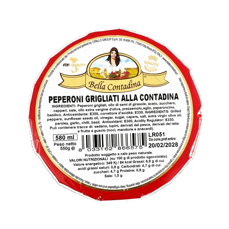 Bella Contadina Peperoni Grigliati 550 g, antipasto van paprika met kappertjes