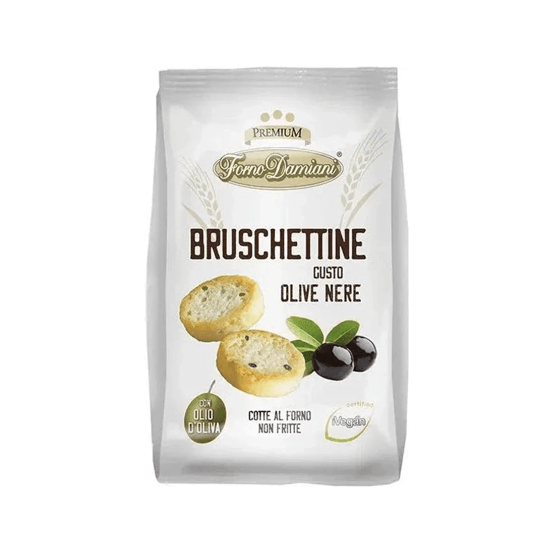 Forno Damiani Bruschettine gusto Olive Nere 90 g, zakje uit de Premium lijn