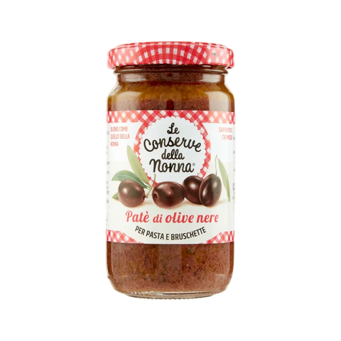 Le Conserve della Nonna Paté di Olive Nere 190 g, vasetto in vetro con olive nere in etichetta