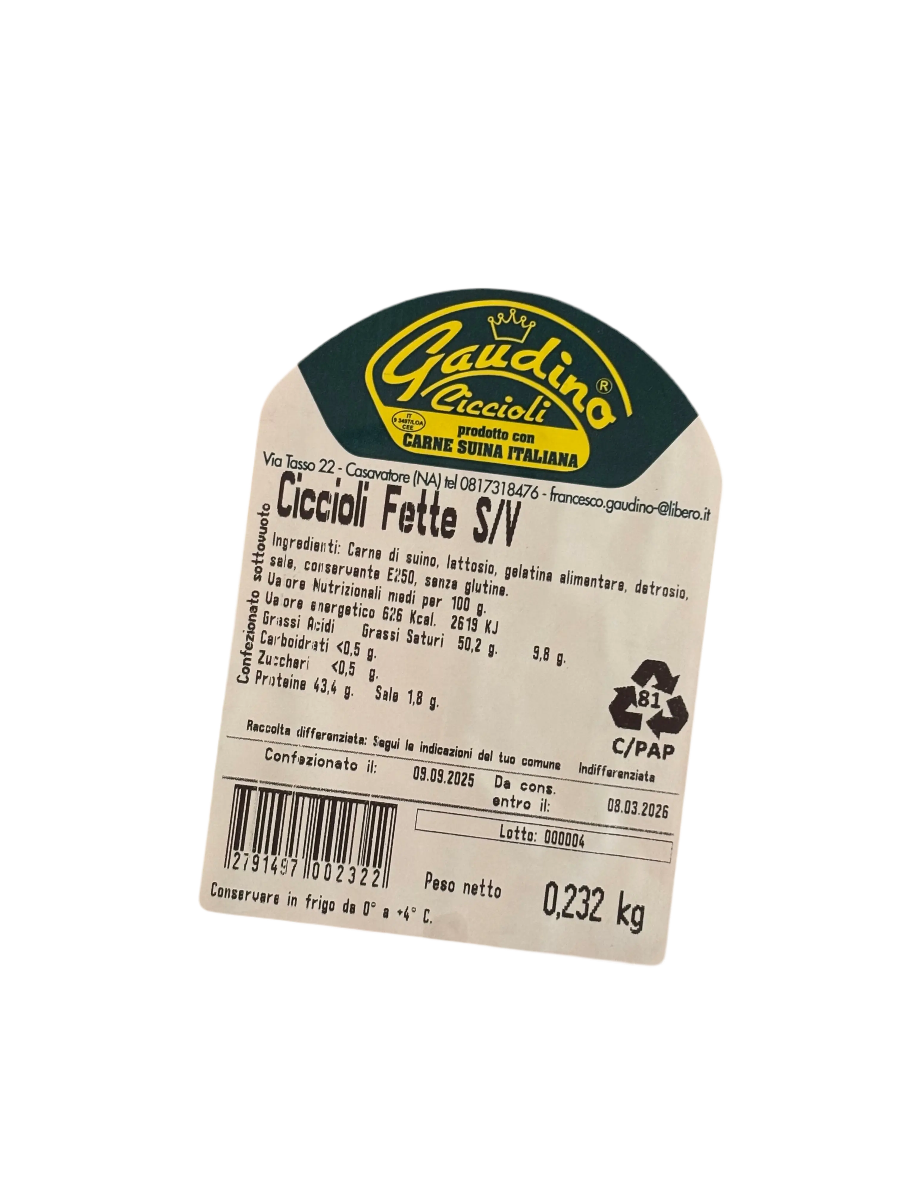 Ciccioli Napoletani a Fette Gaudino – 230gr - Salumi - Gaudino