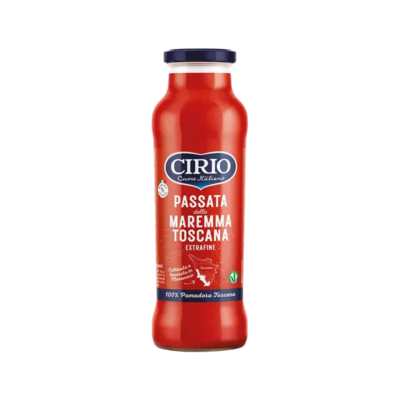 Cirio passata van de Toscaanse Maremma 700 g, glazen fles met fluweelzachte tomatensaus