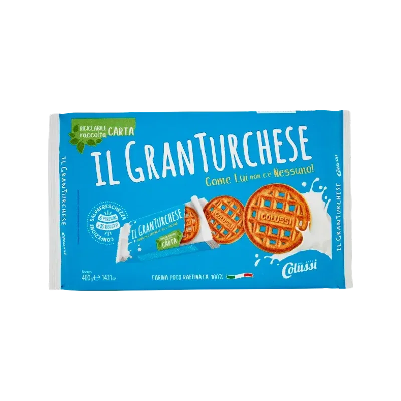 Colussi Il GranTurchese koekjes 400 g, pak met goudbruine koekjes met ruitjesmotief