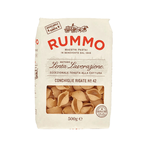 Rummo Conchiglie Rigate N°42 500 g, pacco avorio con finestra sulle conchiglie