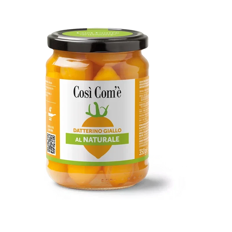 Così com'è Datterino Giallo al Naturale 350 g, vasetto di vetro con pomodorini datterini gialli