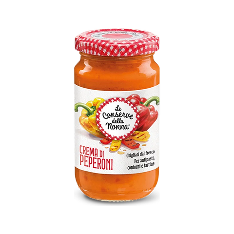 Le Conserve della Nonna Crema di Peperoni 190 g, vasetto in vetro con peperoni rossi e gialli in etichetta