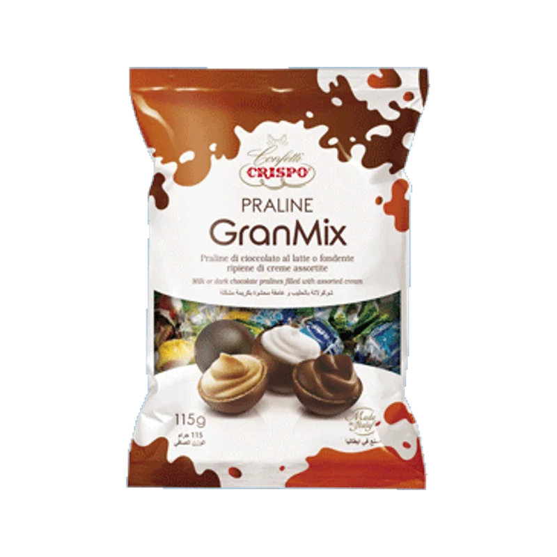 Crispo Praline Gran Mix 115 g, zak met chocoladebonbons gevuld met vijf smaken crème