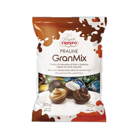 Crispo Praline Gran Mix 115 g, busta di praline di cioccolato ripiene di creme assortite