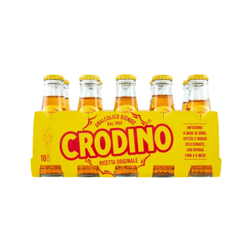Crodino Biondo aperitivo analcolico 10 x 100 ml, confezione gialla con dieci bottigliette in vetro
