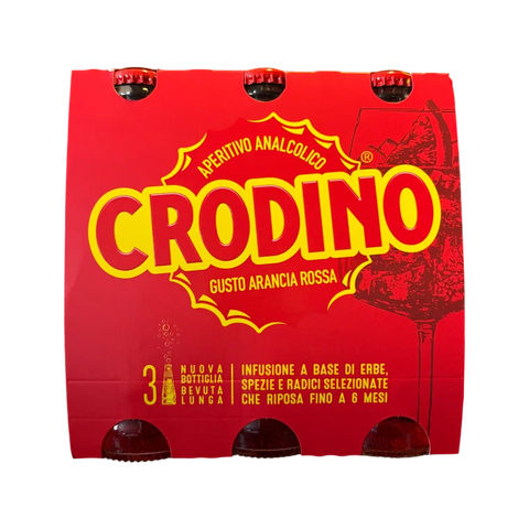 Crodino Arancia Rossa aperitivo analcolico 3 x 175 ml, confezione rossa con tre bottiglie in vetro