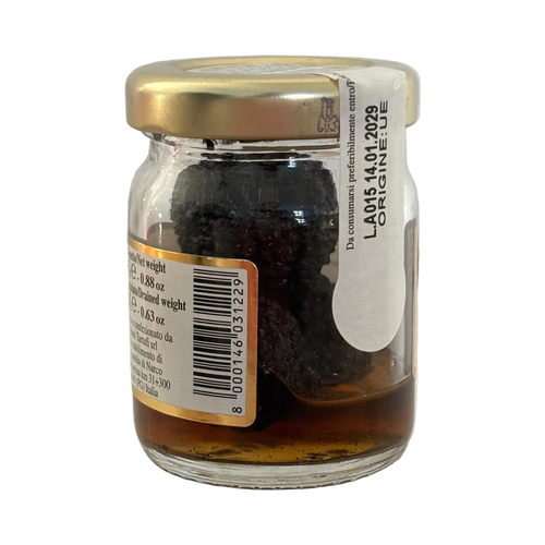Urbani Tartufi Tartufi Estivi Interi 25 g, zijkant met nettogewicht 25 g en uitlekgewicht 18 g