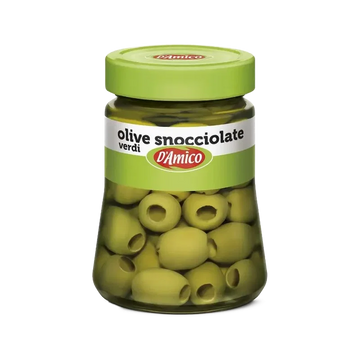 D'Amico Olive Verdi Snocciolate 290 g, vaso di vetro con olive verdi senza nocciolo